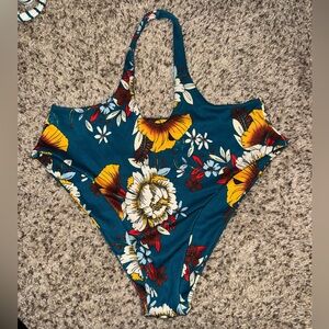Zaful Floral Print Bikini - Teal, Yellow, Red, White
